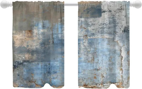 Vista 34 de Shrahala Beige and Orange Abstract Art Brushstrokes Blackout Curtain Tiers, Abstract Oil Paint Kitchen Valance Light Blocking Tier Drapes with Rod