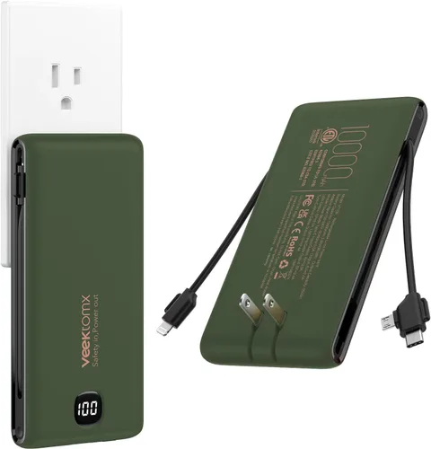 Vista 14 de VEEKTOMX Cargador portátil con cables incorporados y enchufe de pared de CA Negro rojo