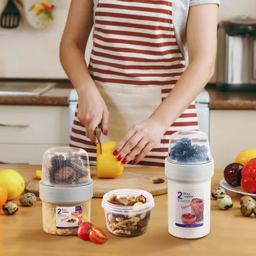 Vista 2 de WXOIEOD - 3 vasos de desayuno para niños y adultos, taza de cereales transparente recargable de gran capacidad, contenedores vacíos portátiles