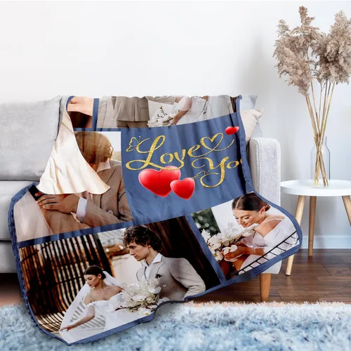 Vista 2 de Gowelly Manta personalizada con imagen «I Love You» – Manta de franela personalizada para regalos de novia, novio, manta personalizada para regalos
