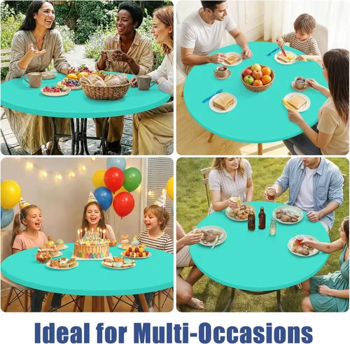 Vista 9 de Moosfor Mantel redondo de elastano, elástico ajustable impermeable para mesas de 18 a 24 pulgadas, mantel de picnic elástico lavable para Azul