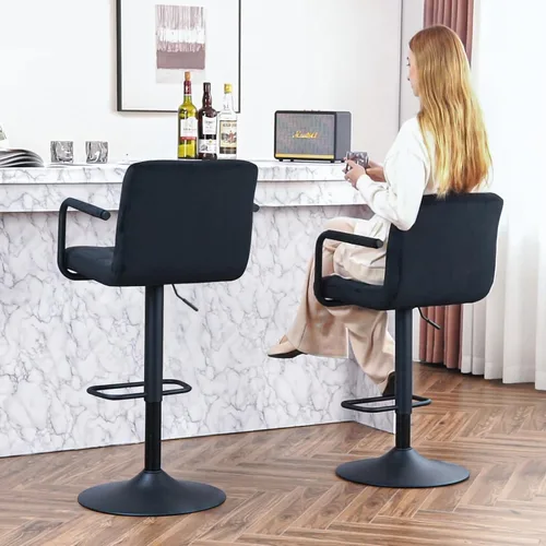 Vista 4 de Furnimart Juego de 4 taburetes de bar ajustables giratorios con reposabrazos y reposapiés, sillas de bar tapizadas para cocina y comedor Terciopelo