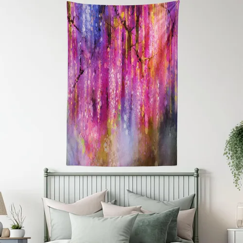 Vista 5 de Lunarable Tapiz de flores, racimo abstracto de flores con fondo de polinización de neón, formas de crecimiento de la naturaleza, decoración de tela