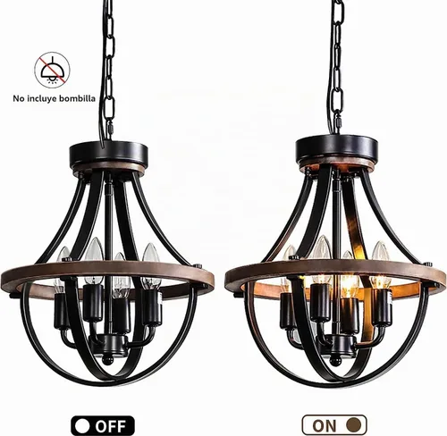 Vista 6 de Lámpara de Araña Estilo Granja, Lámpara Colgante Moderna, Luminaria de Techo Rústica de 4 Luces, Lámpara de Araña Vintage para Pasillo Vestíbulo
