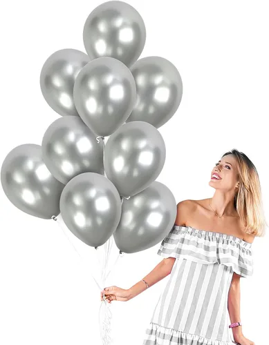 Vista 10 de Treasures Gifted Globos plateados metálicos cromados, globos metálicos grandes de 12 pulgadas, globos metálicos cromados metálicos, globos plateados