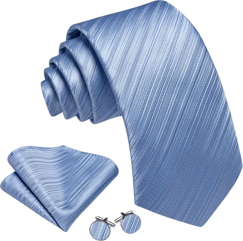 Vista 30 de Barry.Wang Juego de corbatas para hombre, corbata de seda a rayas, tejido a cuadros, gemelos formales, negocios, boda
