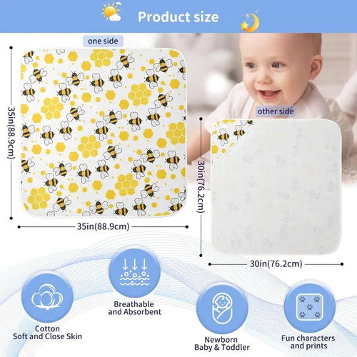 Vista 4 de Honey Bees - Toalla de baño para niños y niñas, color amarillo, abejorro, colmena, con capucha, toallas para recién nacidos, de algodón orgánico