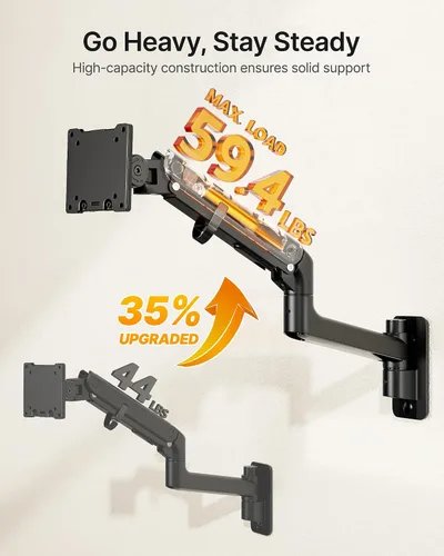 Vista 3 de monTEK Soporte de pared para monitor para pantallas ultraanchas de 17-57" hasta 59.4 libras, brazo de monitor individual de resorte de gas