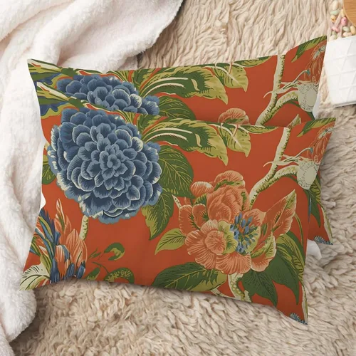 Vista 13 de Juego de 2 almohadas coloridas de estilo chinoiserie, color rosa intenso, azul real, peonía, floral, blanco, lino, estilo chinoiserie, para sofá