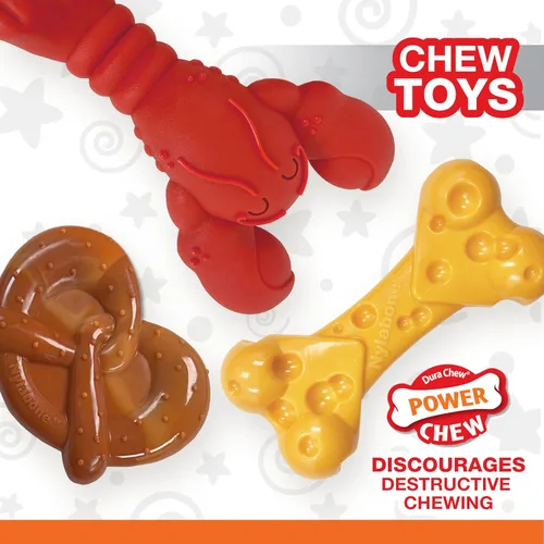 Vista 3 de Nylabone Paquete de juguetes masticables de potencia, juguetes para perros para masticadores agresivos, paquete de 3 Dog chews toys for small dogs