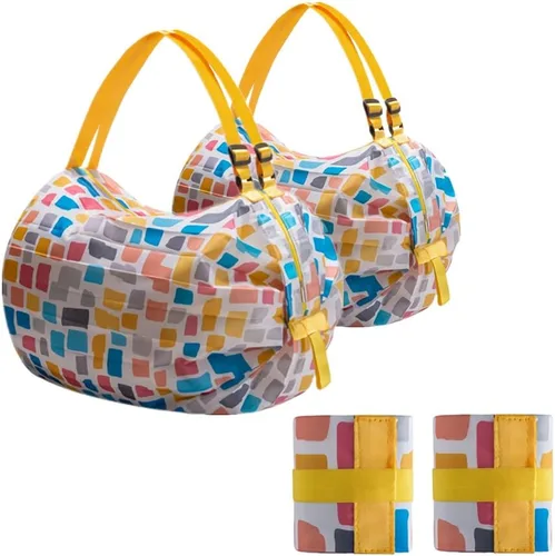 Vista 7 de 2 bolsas de comestibles reutilizables con asas, plegables y lavables, bolsas de compras impermeables de gran capacidad