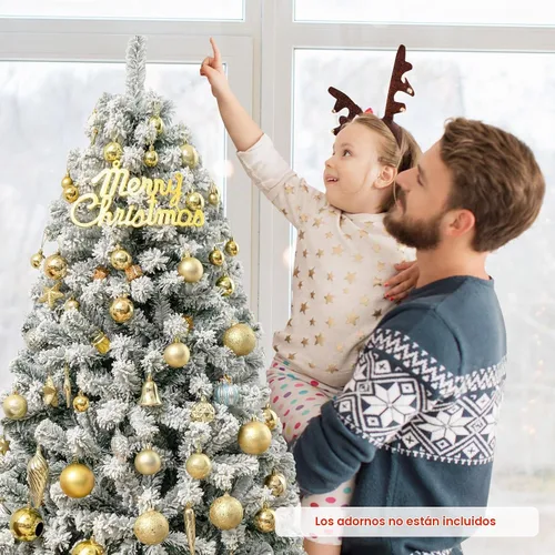 Vista 8 de COSTWAY Árbol de Navidad flocado de nieve de 6 pies, pino artificial con bisagras Blanco