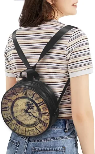 Vista 3 de SEANATIVE Bolsos de cuero para mujer, bolso redondo con cremallera y correa ajustable