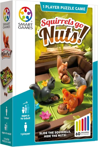 Vista 2 de SmartGames Squirrels Go Nuts Sliding Logic - Juego de rompecabezas de viaje con 60 desafíos para niños a partir de 6 años