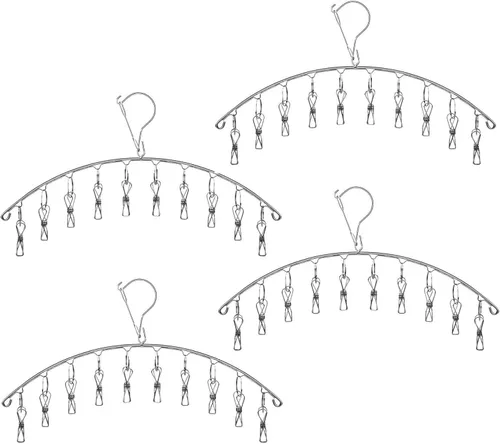 Vista 7 de 2 perchas de secado de ropa con 16 clips, estante de secado de aire de calcetines de acero inoxidable, resistente al viento, antipérdida para todos