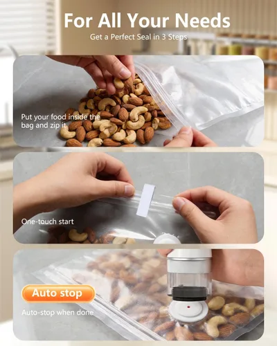 Vista 5 de Sellador al vacío de mano para alimentos con tanque de agua visible, potente máquina selladora al vacío compacta con 30 bolsas de vacío