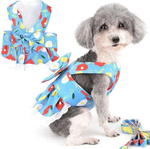 Vista 9 de Zunea Conjunto de arnés para niñas pequeñas con correa, sin tirones, chaleco para cachorros, arneses, patrones florales, vestidos de princesa