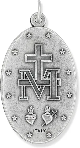 Vista 7 de Paquete de 3 Colgante de medalla milagrosa extra grande Colgante grande oxidado de plata de 1.75 pulgadas para collar, medallas para joyería