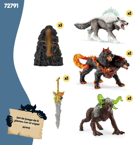 Vista 5 de Schleich Eldrador Creatures - Juego de 5 criaturas de fantasía - Lobo de hielo, sabueso de lava, bestia de roca y espada - Figuras de monstruos