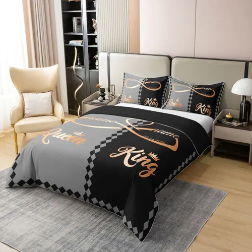 Vista 3 de Erosebridal King and Queen - Funda de edredón personalizada 100% algodón, funda de edredón romántica para el día de San Valentín para los Negro