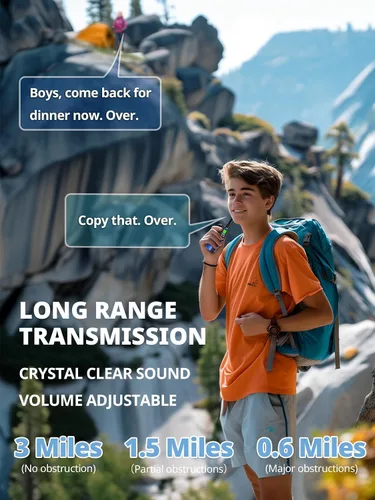Vista 3 de Inspireyes Walkie Talkies para niños, paquete de 2 recargables de largo alcance, juguetes para niños y niñas de 3 a 12 años, juguete de radio de 2
