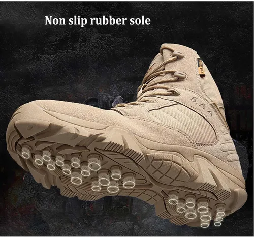 Vista 6 de Botas de trabajo tácticas militares de 8 pulgadas para hombre, botas de combate con cremallera lateral, botas de combate de cuero de gamuza