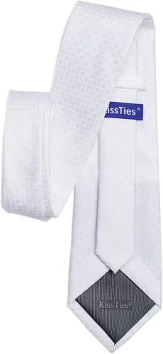 Vista 102 de KissTies Mens Checkered Tie Set Solid Color Festive Necktie + Pocket Square