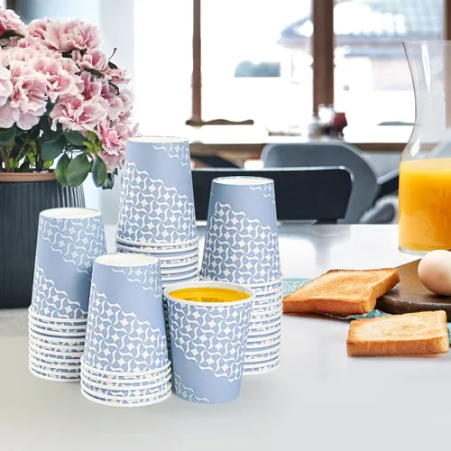 Vista 6 de MUCHII - Vasos de papel de 8 onzas, 300 tazas de café desechables, color azul Tazas para bebidas calientes, agua, jugo, té, café caliente
