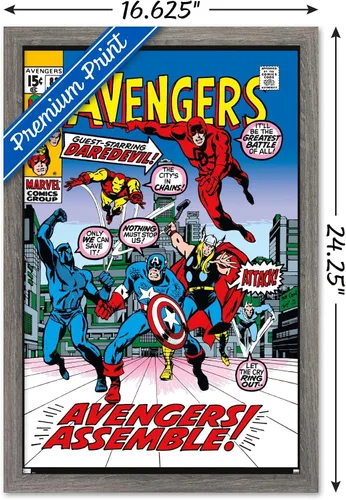 Vista 3 de Trends International Marvel Comics - Póster de pared de Avengers #82, 22.4 pulgadas de largo x 14.7 pulgadas, versión enmarcada en madera de granero