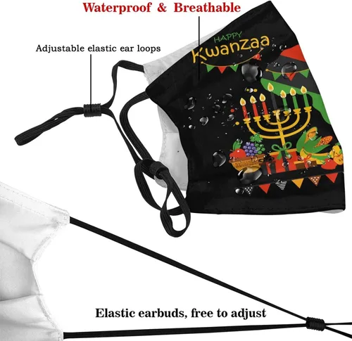 Vista 4 de UJVPXH Happy Kwanzaa - Mascarilla facial decorativa ajustable reutilizable al viento