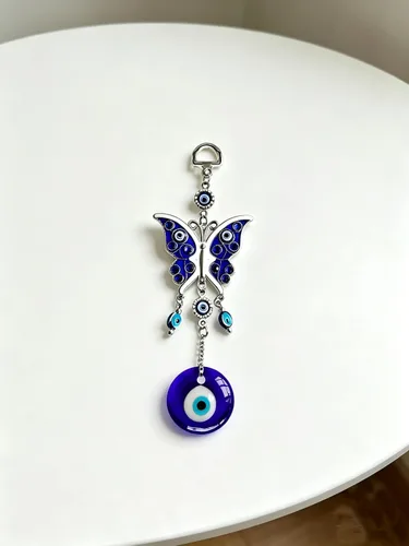 Vista 3 de Decoración colgante de pared con diseño de mariposa azul y ojo malvado, amuleto de mariposa para puerta de automóvil, accesorios colgantes de adorno