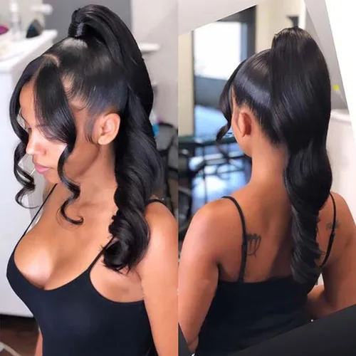 Vista 8 de KRSI Extensión de cola de caballo corta con cordón de 14 pulgadas para mujeres negras, cabello negro rizado, cola de caballo ondulada, piezas