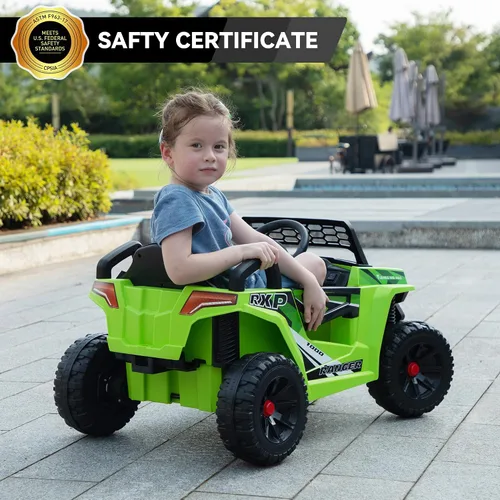 Vista 7 de TOBBI Camión de juguete eléctrico para niños de 12 V, UTV accionado para Verde fluorescente