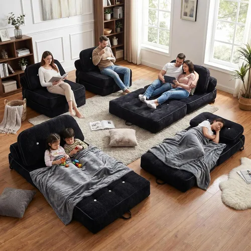 Vista 2 de Sofá cama plegable tipo futón, sin montaje, negro 5 Paquete de 5 unidades.