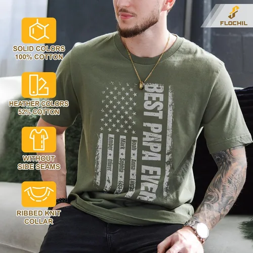 Vista 6 de FLOCHIL Camisa personalizada para papá para hombres, personalizada con nombres de niños, camiseta del día del padre, regalos