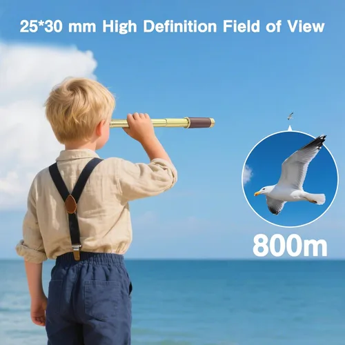 Vista 5 de Telescopio pirata retro 25x30 Spyglass portátil plegable telescopio de mano zoom vintage monocular colección clásica brújula para camping, caza