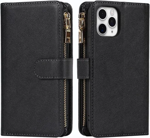 Vista 7 de Funda cruzada para iPhone 11 Pro Max con correa, 6.5 pulgadas, color negro for Women Men,Credit Card Holder,9 Card Slots,Purse,Long Shoulder