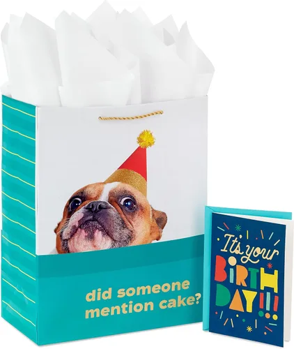 Vista 9 de Hallmark Bolsa de regalo grande de 13 pulgadas con tarjeta de cumpleaños y papel de seda (azul con estrellas, cumpleañero)