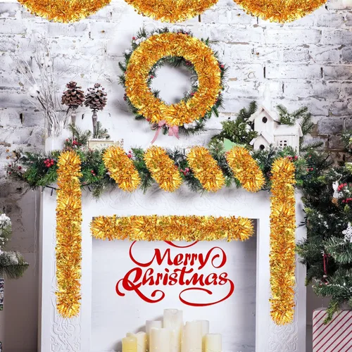 Vista 6 de Guirnalda de oropel de Navidad de 33 pies, guirnalda gruesa de oropel para decoración del árbol de Navidad, guirnalda metálica para Navidad