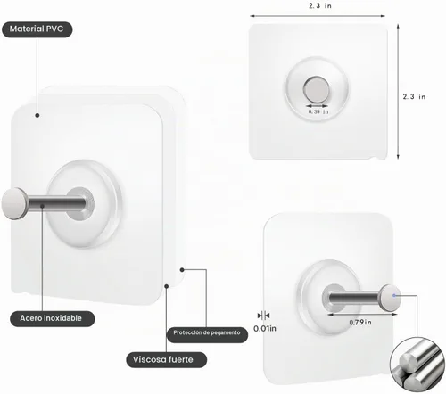 Vista 3 de Ganchos de pared adhesivos reutilizables de 13.5 libras (máx.) transparentes, impermeables y resistentes al aceite para baño y cocina, resistentes