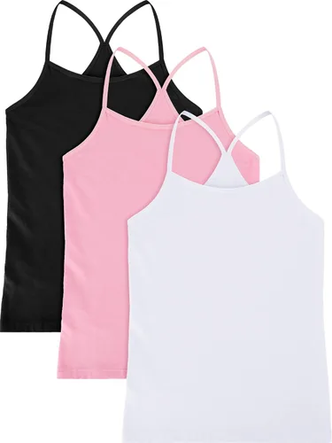 Vista 6 de Boao 3 Piezas Camisetas sin Mangas de Baile para Niñas Camisolas con Espalda Cruzada Camisetas Interiores Camisolas con Tirantes Espagueti Ropa
