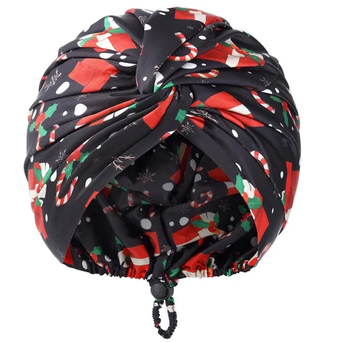 Vista 110 de Gorro de satén de seda ajustable para envolver el cabello para dormir, gorro de dormir de doble capa, turbante nocturno para cabello largo y rizado