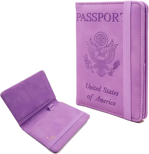 Vista 51 de Melsbrinna Funda de cuero prémium para pasaporte, impermeable, con bloqueo RFID, cartera de viaje con soporte para bolígrafo, bonito libro