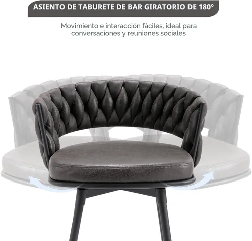 Vista 6 de BV - Juego de 2 taburetes de bar de altura de mostrador, taburetes de bar de altura de asiento de 26 pulgadas, taburetes de bar giratorios de 180°