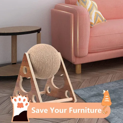 Vista 5 de Juguete rascador para gatos, cuerda de sisal natural para gatos, juguete rascador con pelota para gatos, gatitos, perros y cachorros, juguete