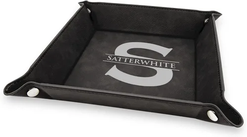 Vista 6 de Bandeja de valet de piel sintética genuina grabada, bandeja de caja Krazy para hombres, bandeja de valet de cuero PU para mujeres, organizador