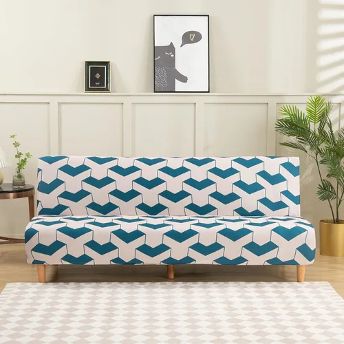 Vista 21 de LiveGo Fundas para futón sin brazos, funda elástica plegable para sofá cama con parte inferior elástica, funda de sofá ajustable estampada, Negro