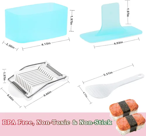 Vista 7 de Molde de spam para musubi, 4 piezas, kit para hacer musubi, cortador de spam, prensa de musubi, sushi, arroz, onigiri, cortador de huevos