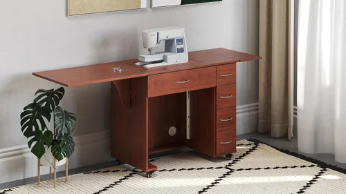 Vista 9 de Arrow - Muebles de costura clásicos Alice - Armario de costura compacto de tamaño mediano con elevador hidráulico de máquina, cajones, hojas