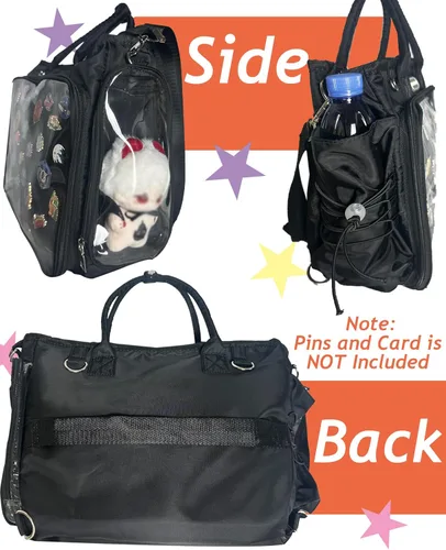 Vista 5 de Mochila grande Ita de hombro con inserto, bolso kawaiI Ita, para exhibición de pines, anime para fanáticos de Kpop (pines no incluidos) (negro)